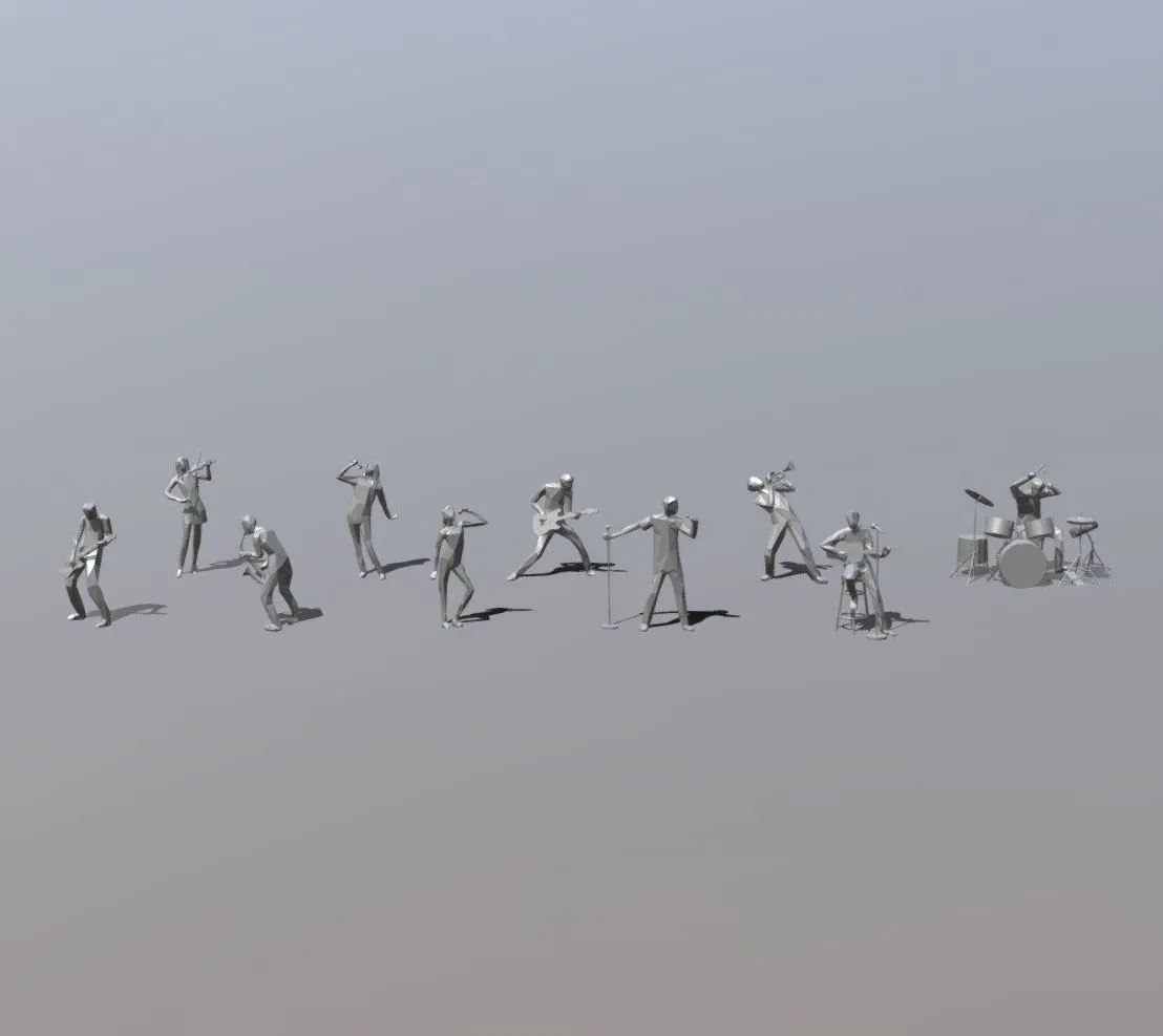 PBR Game 3D Models - Low Poly People Playing Music