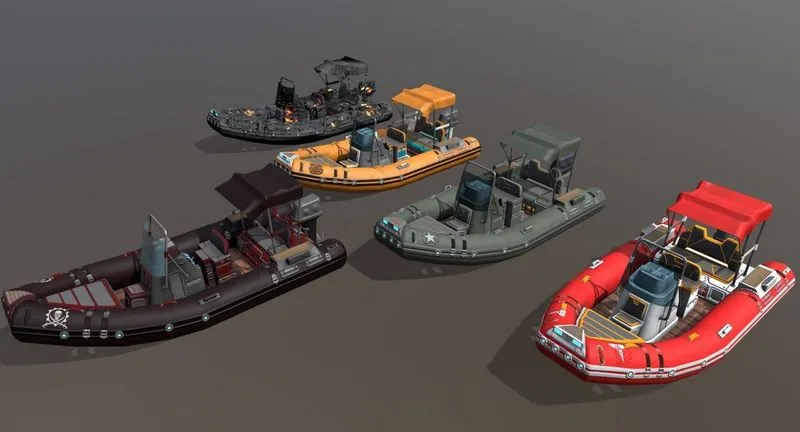 PBR Game 3D Models - Low poly Zodiac boat set