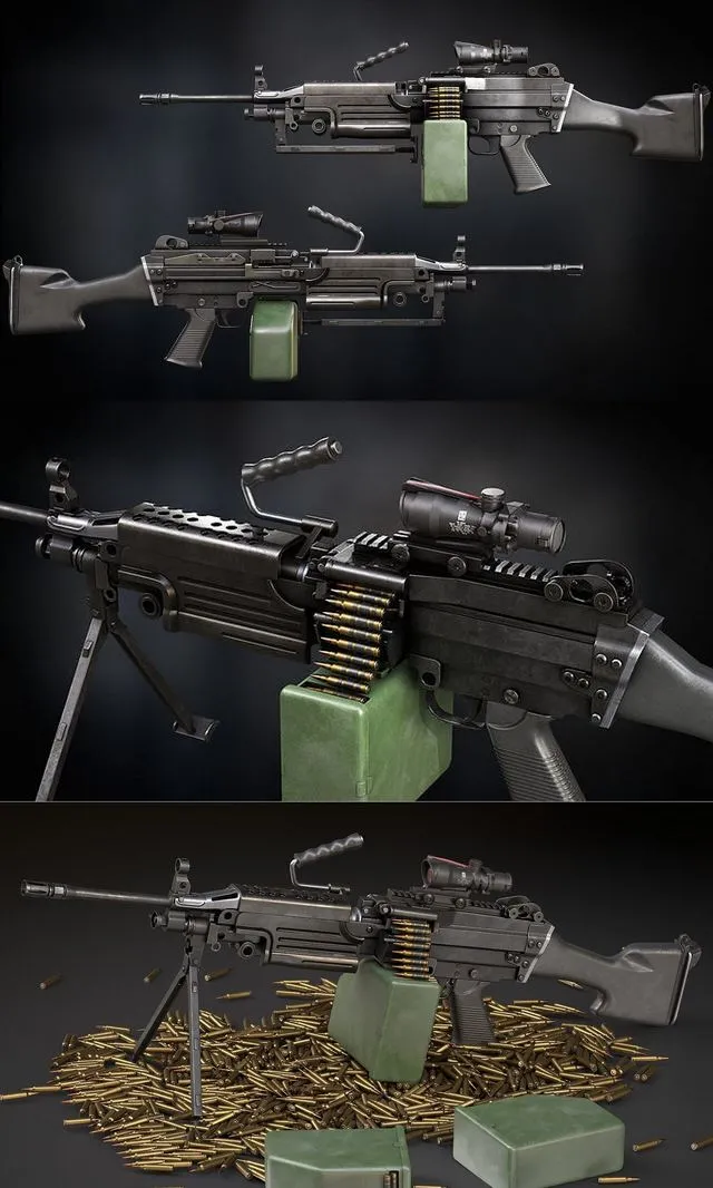 PBR Game 3D Models - M249 para