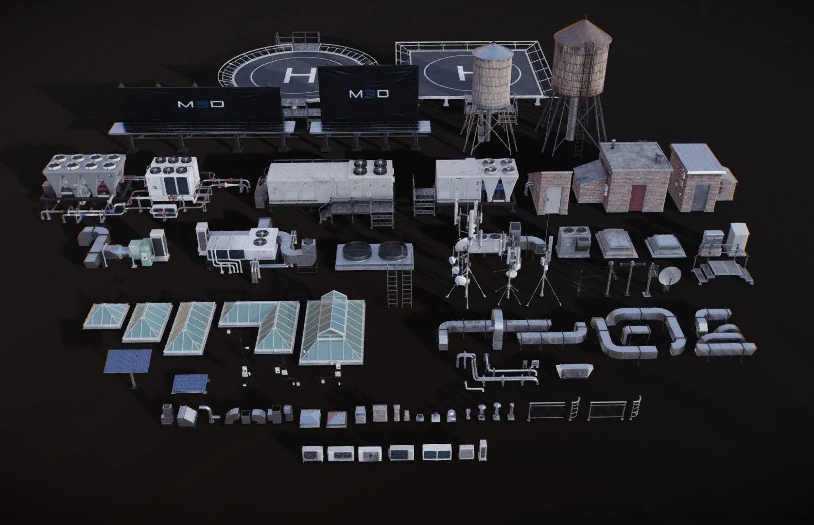 PBR Game 3D Models - M3d Rooftop Props Collection