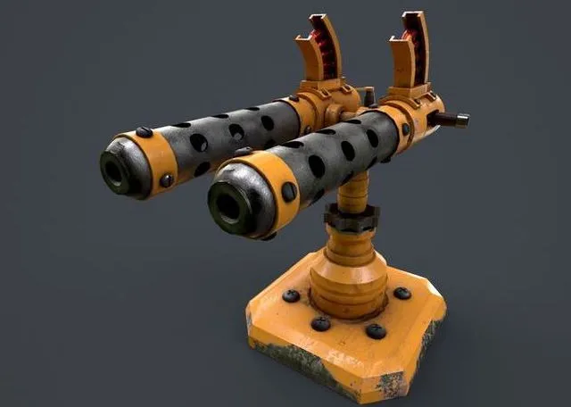 PBR Game 3D Models - Machine gun turret