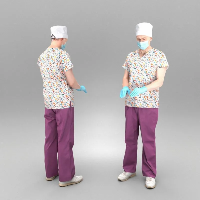 PBR Game 3D Models - Male doctor performing surgical procedure 399