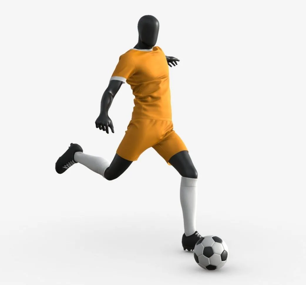 PBR Game 3D Models - Male Mannequin In Soccer Uniform In Action 02