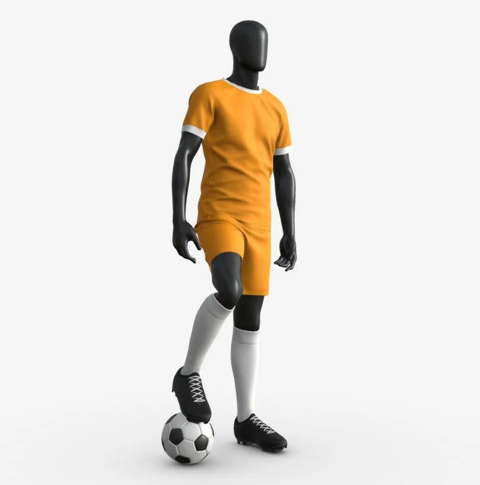PBR Game 3D Models - Male Mannequin In Soccer Uniform With Ball 02