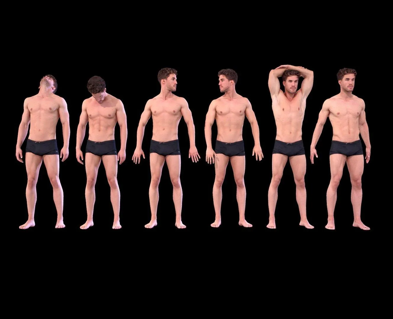 PBR Game 3D Models - Male Standing Poses Anatomical Bundle 004