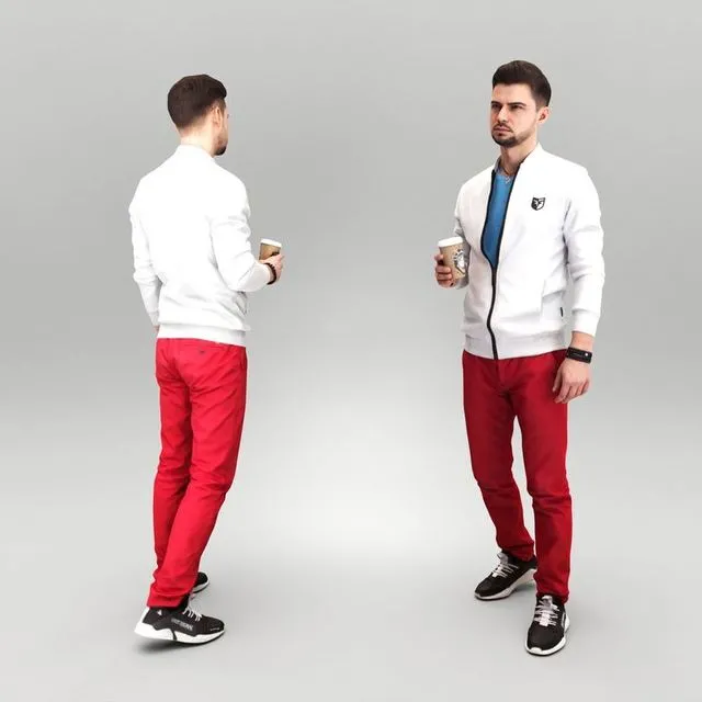 PBR Game 3D Models - Man in casual with coffee 392