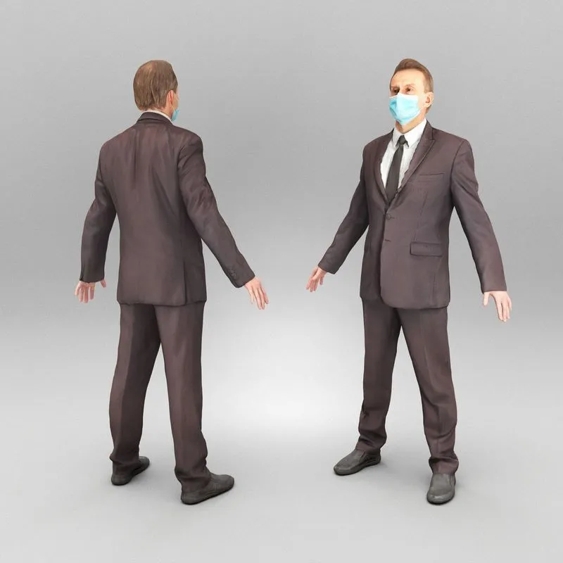 PBR Game 3D Models - Man in suit and face mask in A-pose 378
