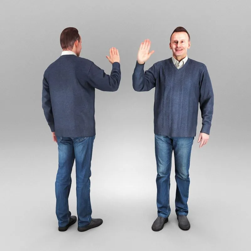 PBR Game 3D Models - Man in sweater waving 406