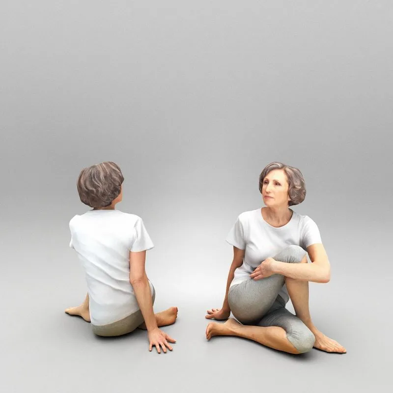 PBR Game 3D Models - Mature woman sitting on floor 451