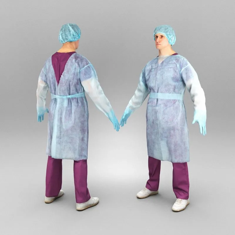 PBR Game 3D Models – Medical doctor ready for surgery in A-pose 437
