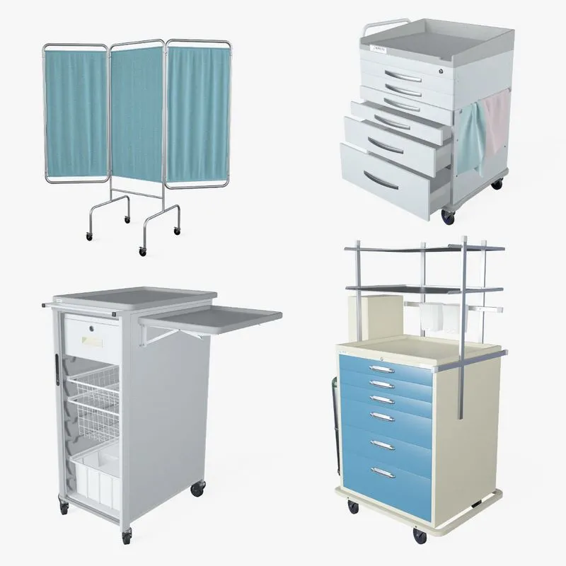 PBR Game 3D Models - Medical Supply Cart 3 in 1