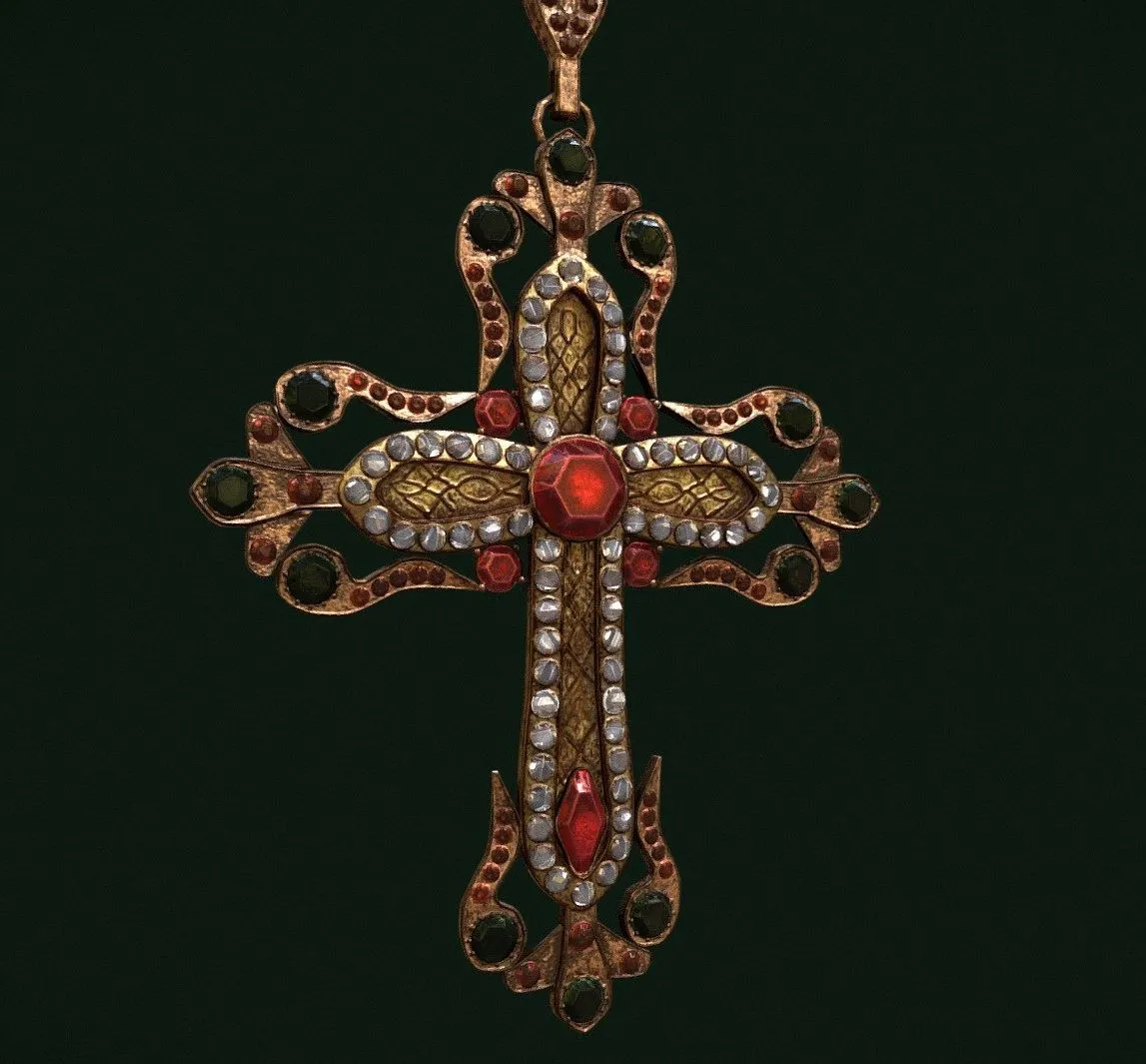 PBR Game 3D Models - Medieval Cross Necklace