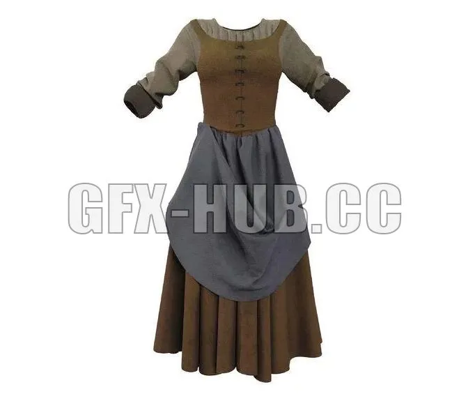 PBR Game 3D Models - Medieval renaissance farmer peasant clothes woman girl outfit