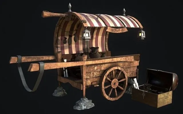 PBR Game 3D Models - Medieval Shop cart