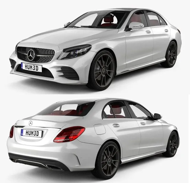 PBR Game 3D Models - Mercedes-Benz C-Class W205 sedan AMG line with HQ interior 2018