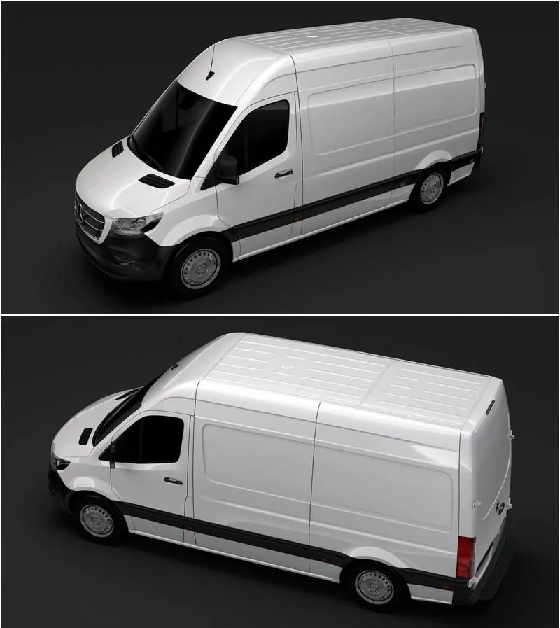 PBR Game 3D Models - Mercedes Benz Sprinter Panel Van L2H2 2019