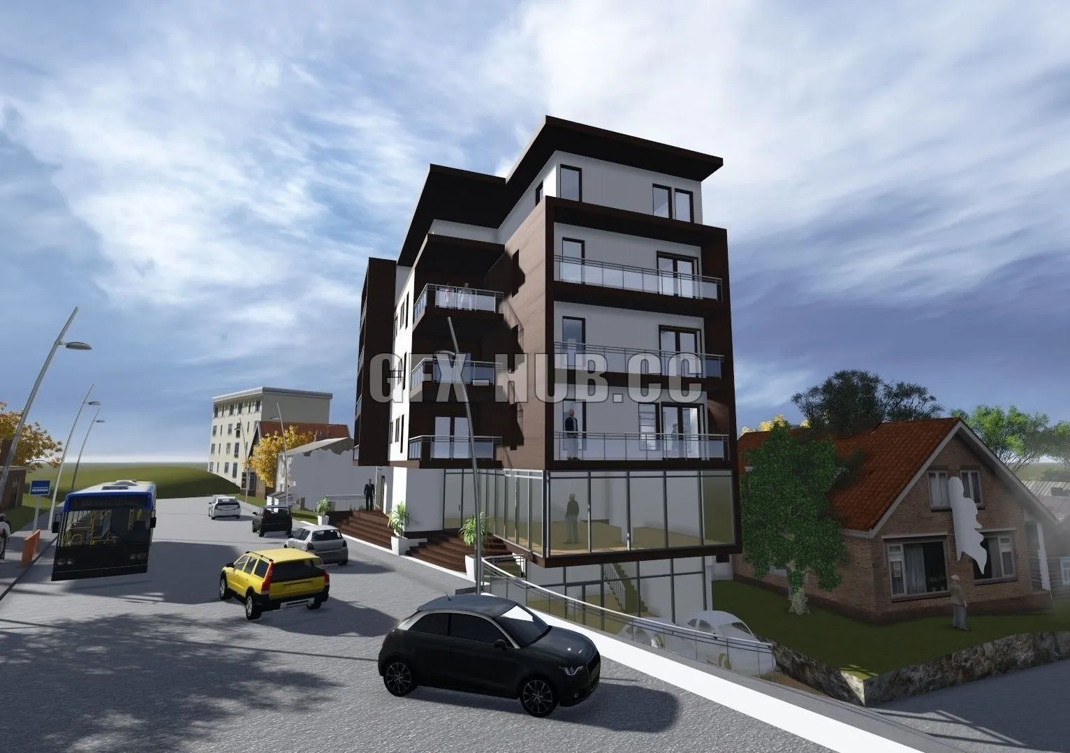 PBR Game 3D Models - Modern commercial appartment building