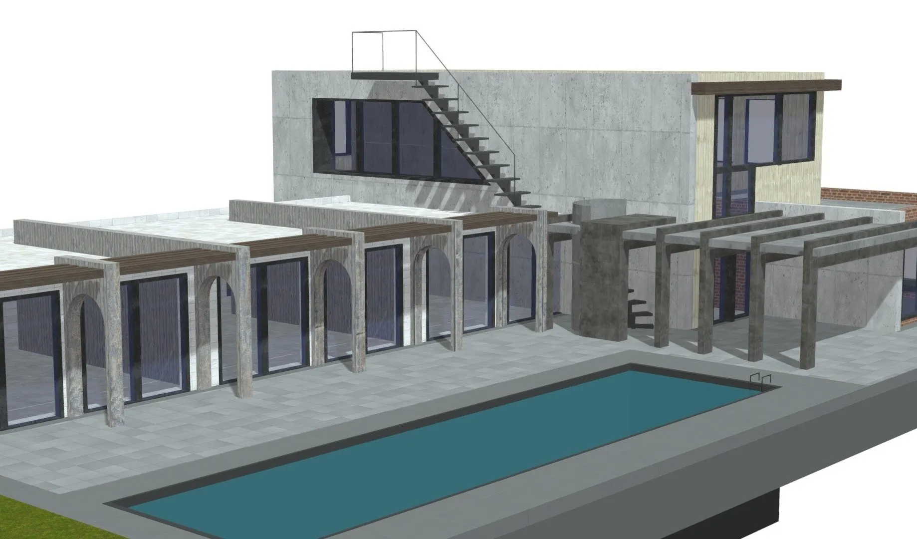 PBR Game 3D Models - Modern Luxury Villa House Building By Pool