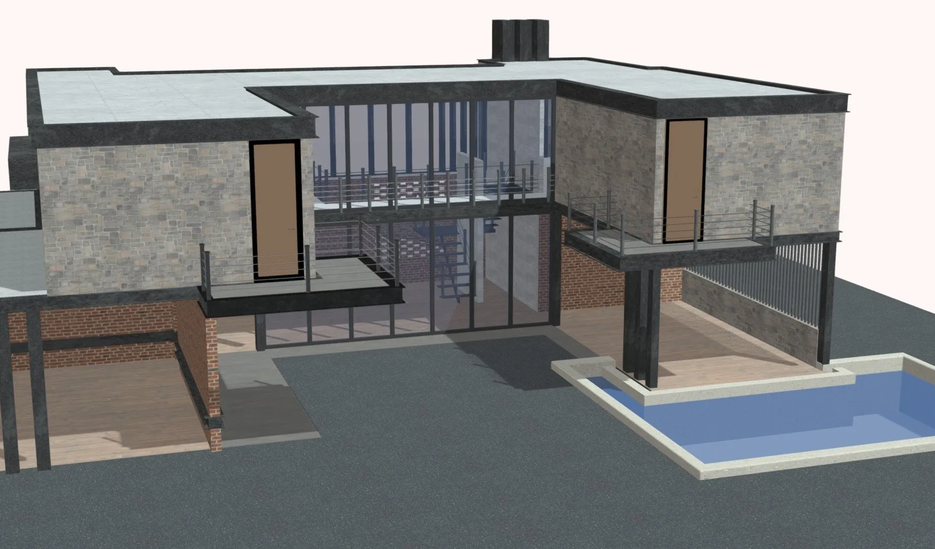 PBR Game 3D Models - Modern Luxury Villa House Building With Pool