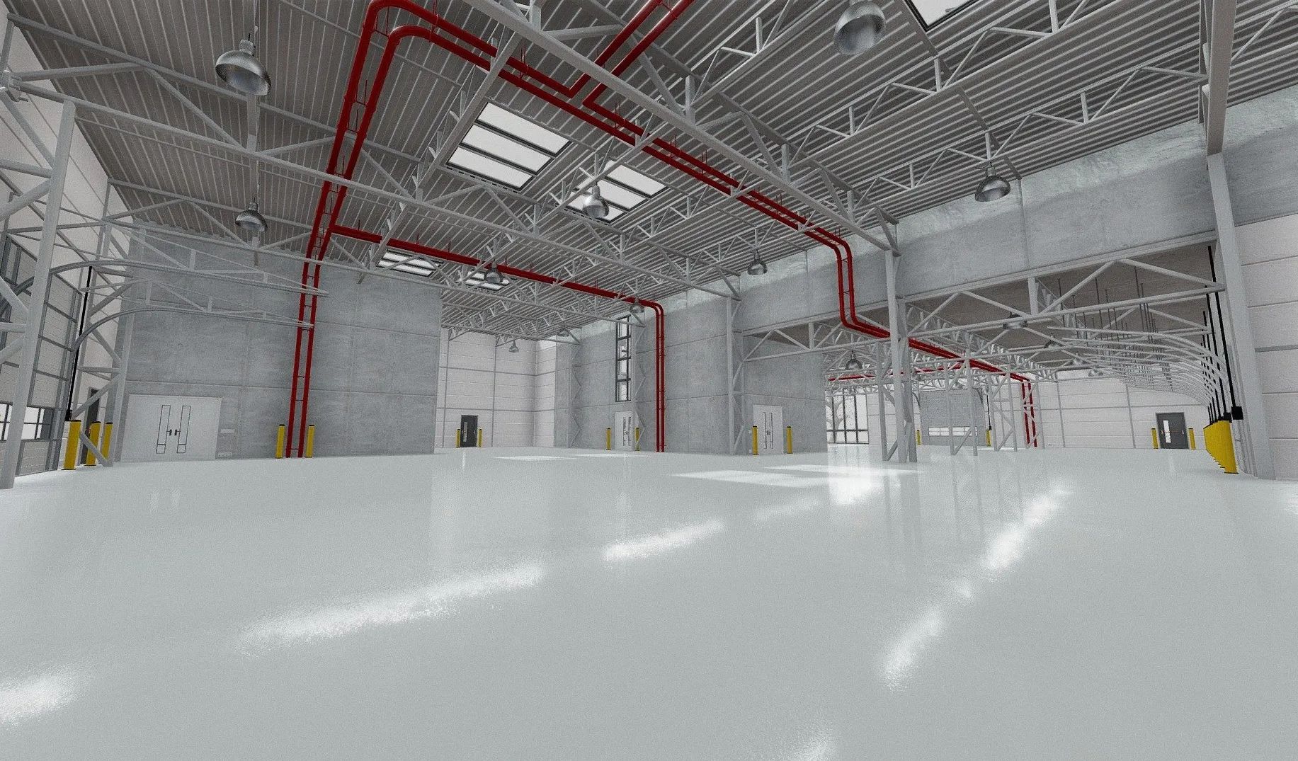 PBR Game 3D Models - Modern Unfurnished Warehouse With Office