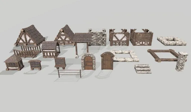 PBR Game 3D Models - Modular Medieval House