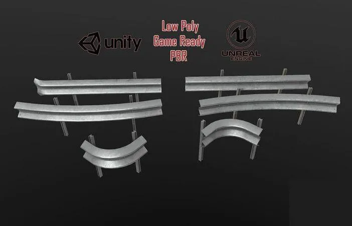 PBR Game 3D Models - Modular Road Barriers