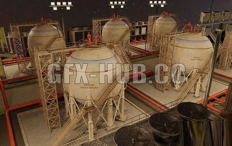 PBR Game 3D Models - more_stuff=gfx-hub.cc.Petroleum Refinery Storage Tanks