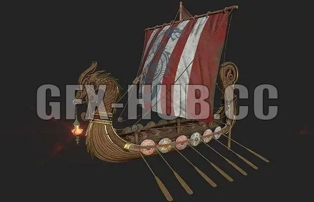 PBR Game 3D Models - more=gfx-hub.cc=Viking Drakkar Long Boat
