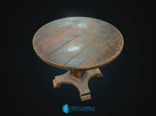 PBR Game 3D Models - Old Round Table