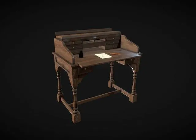 PBR Game 3D Models - Old Writing Desk