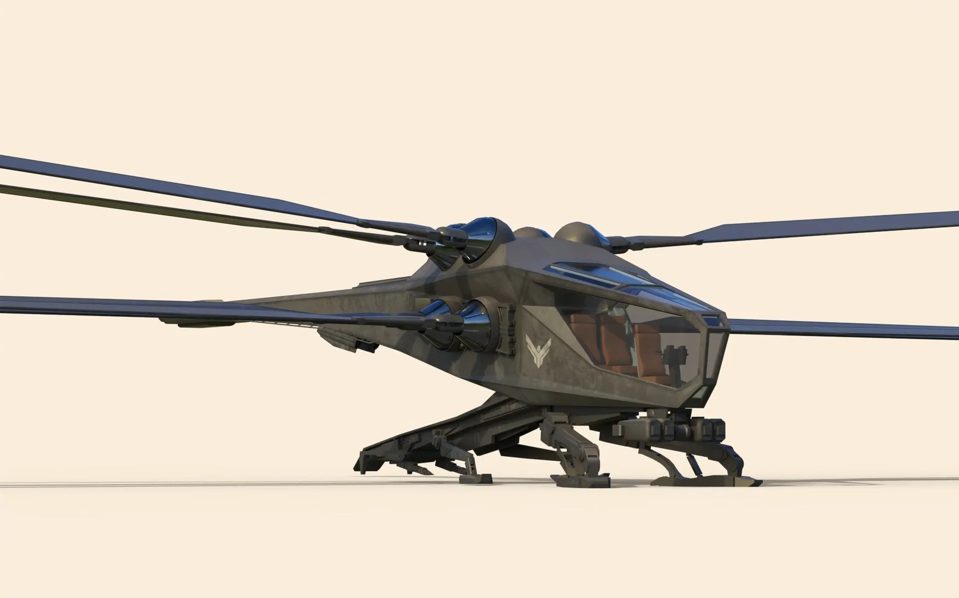 PBR Game 3D Models - Ornithopter futuristic helicopter with two propellers