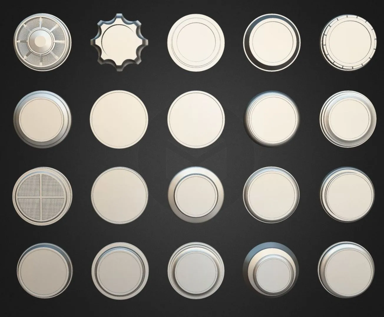 PBR Game 3D Models - Pack Of 20 Disk Bases Vol 01
