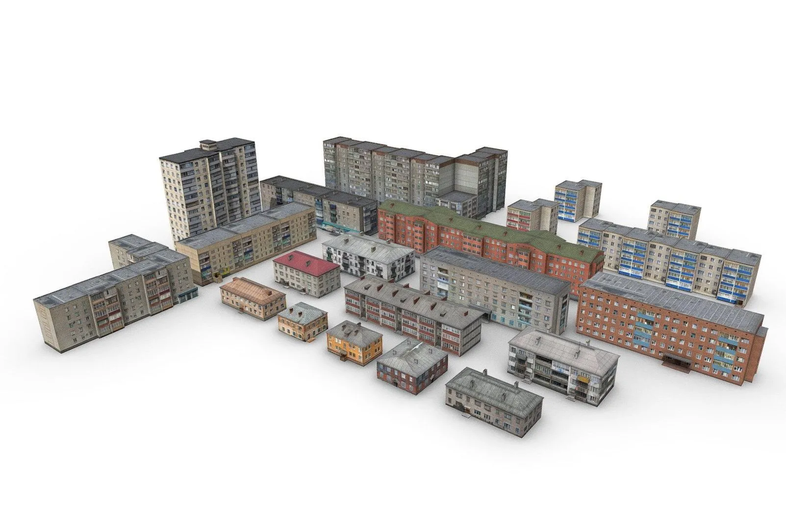 PBR Game 3D Models - Pack Residential Buildings From 2 To 14 Floors