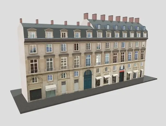 PBR Game 3D Models - Paris Corner Apartmentbuilding 10