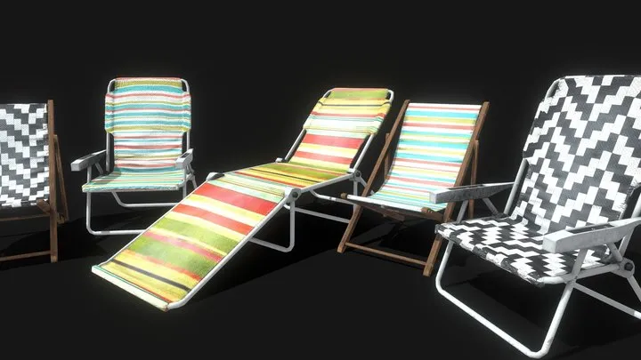 PBR Game 3D Models - PBR Beach Chairs