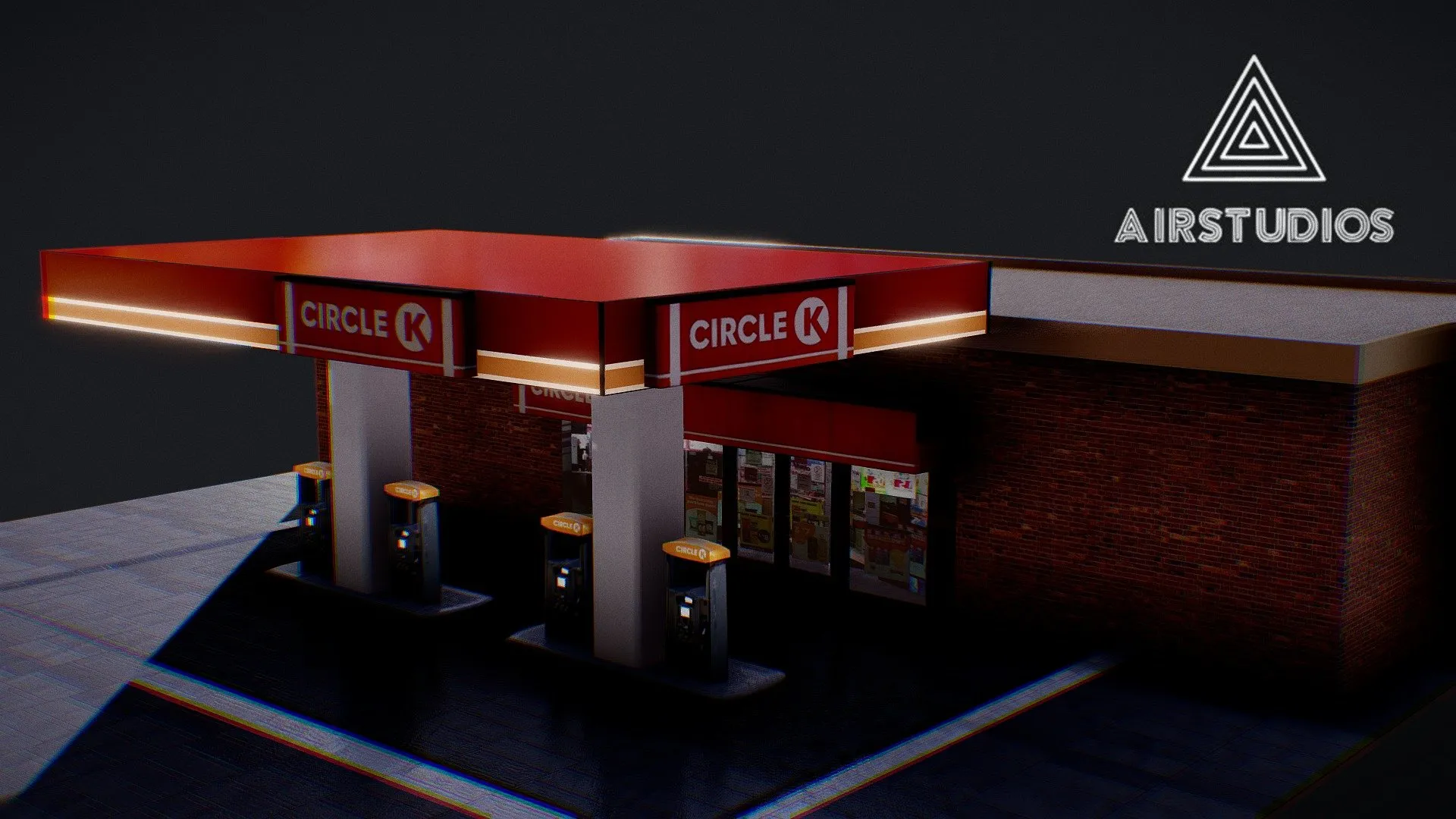 PBR Game 3D Models - Petrol Gas Station Low Poly