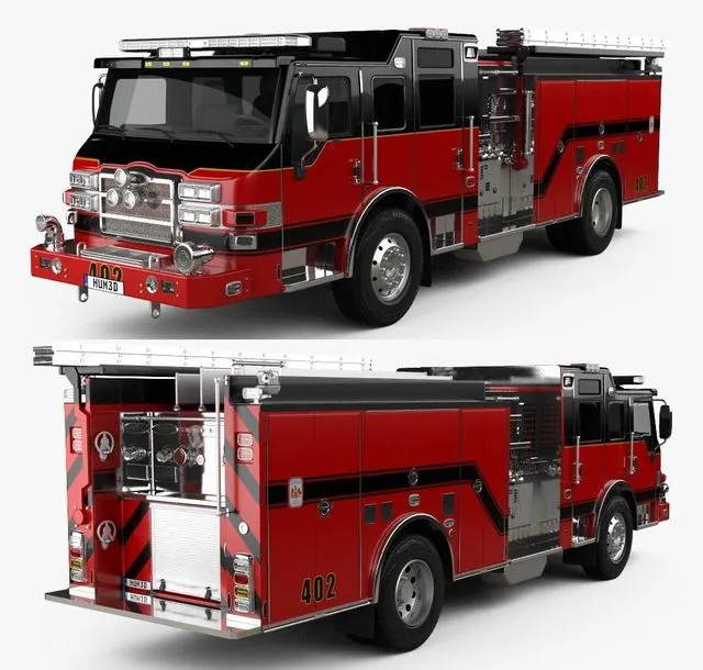 PBR Game 3D Models - Pierce E402 Pumper Fire Truck 2014