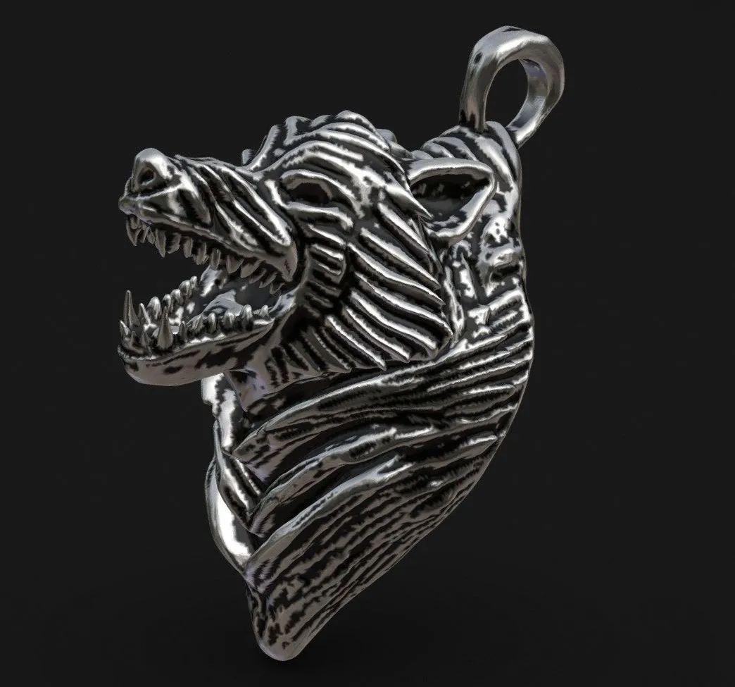 PBR Game 3D Models - Pingente Dark Wolf Prata