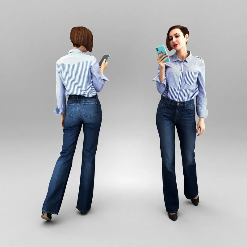 PBR Game 3D Models - Pretty woman using phone 354