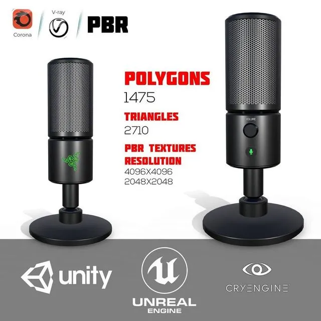 PBR Game 3D Models - Razer Seiren X Microphone