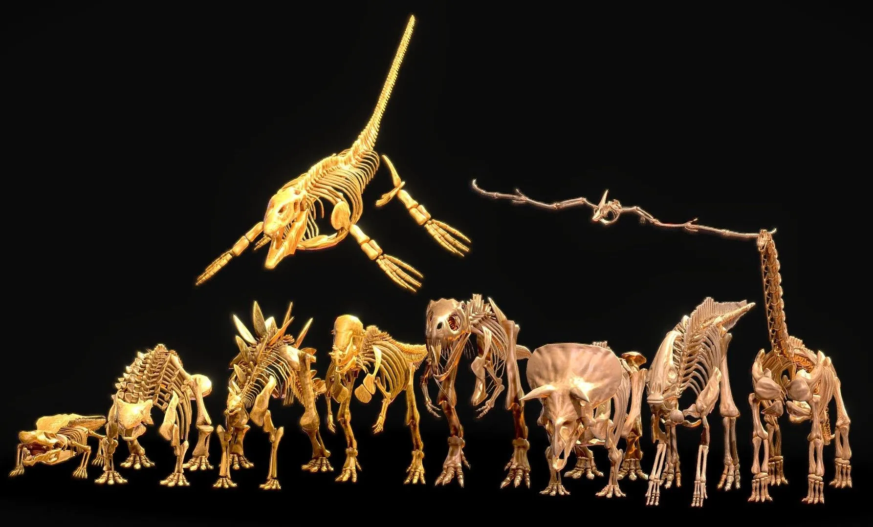 PBR Game 3D Models - Realistic Ancient Reptilians Fossil