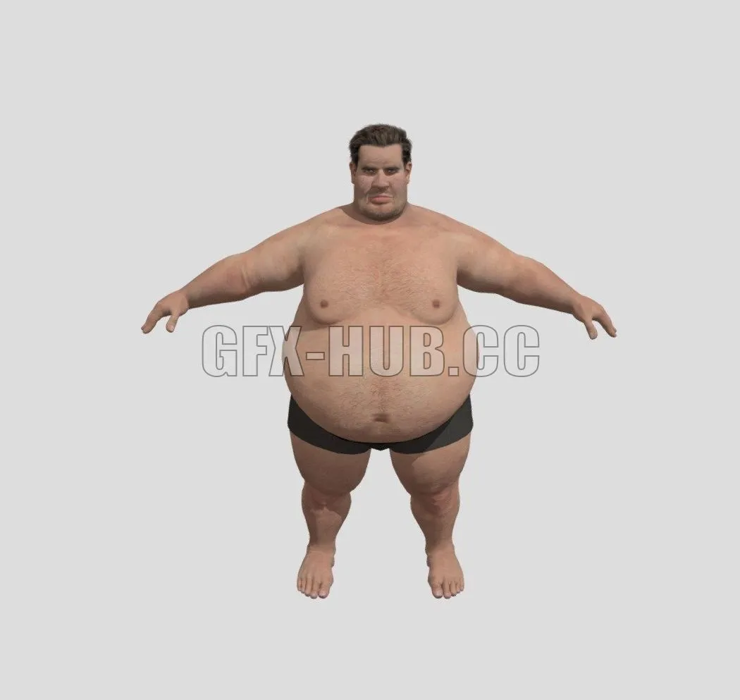 PBR Game 3D Models - Realistic Fat Man Naked character