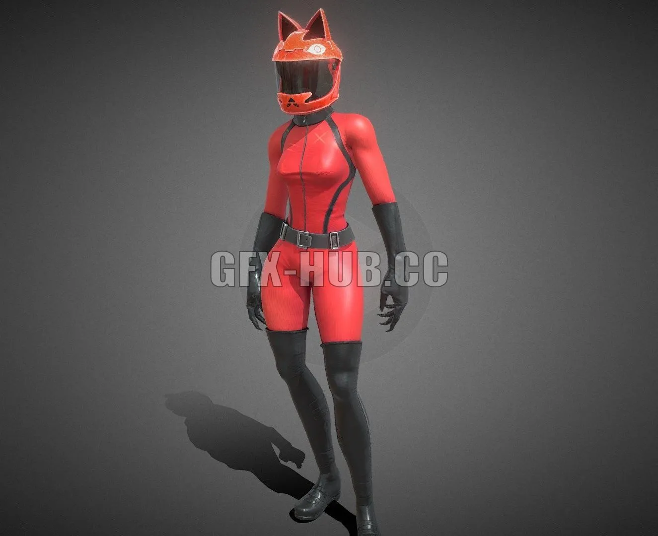 PBR Game 3D Models - Red Racer Cat Helmet