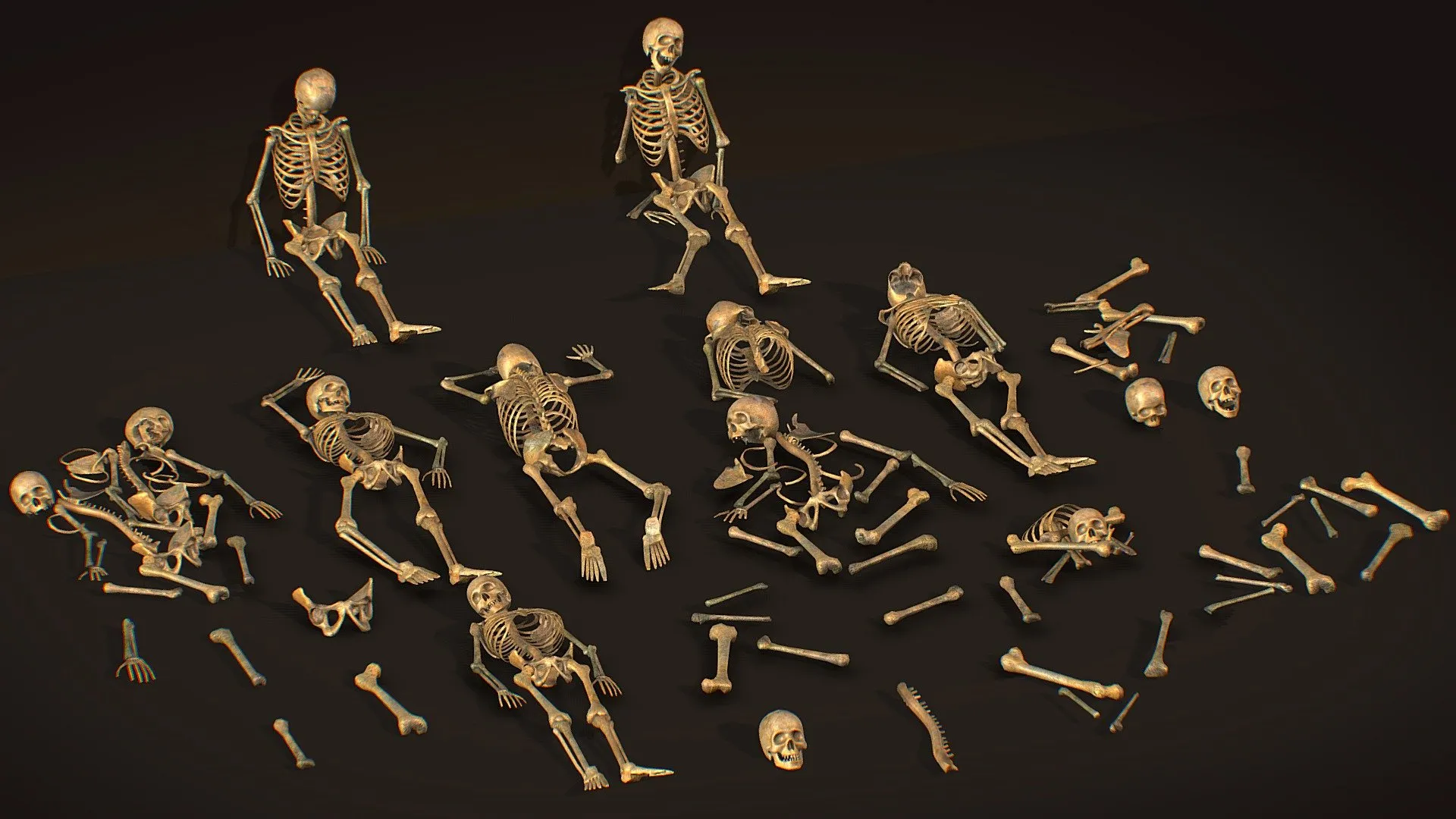 PBR Game 3D Models - Remains Skeleton Bone Big Pack 3D Model