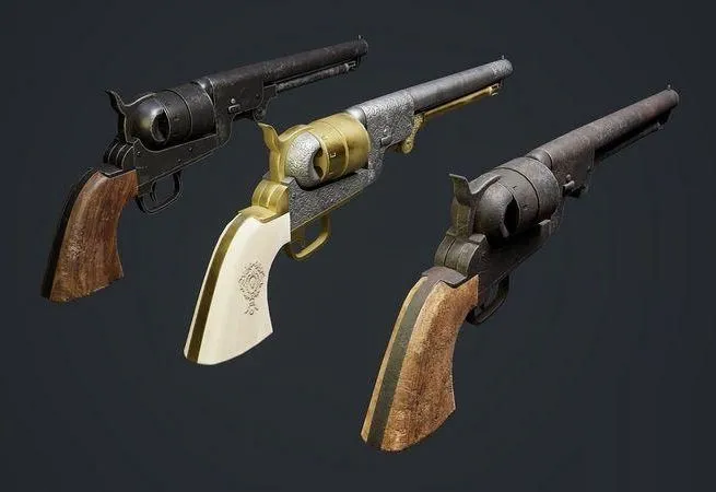 PBR Game 3D Models - Revolver Colt Navy