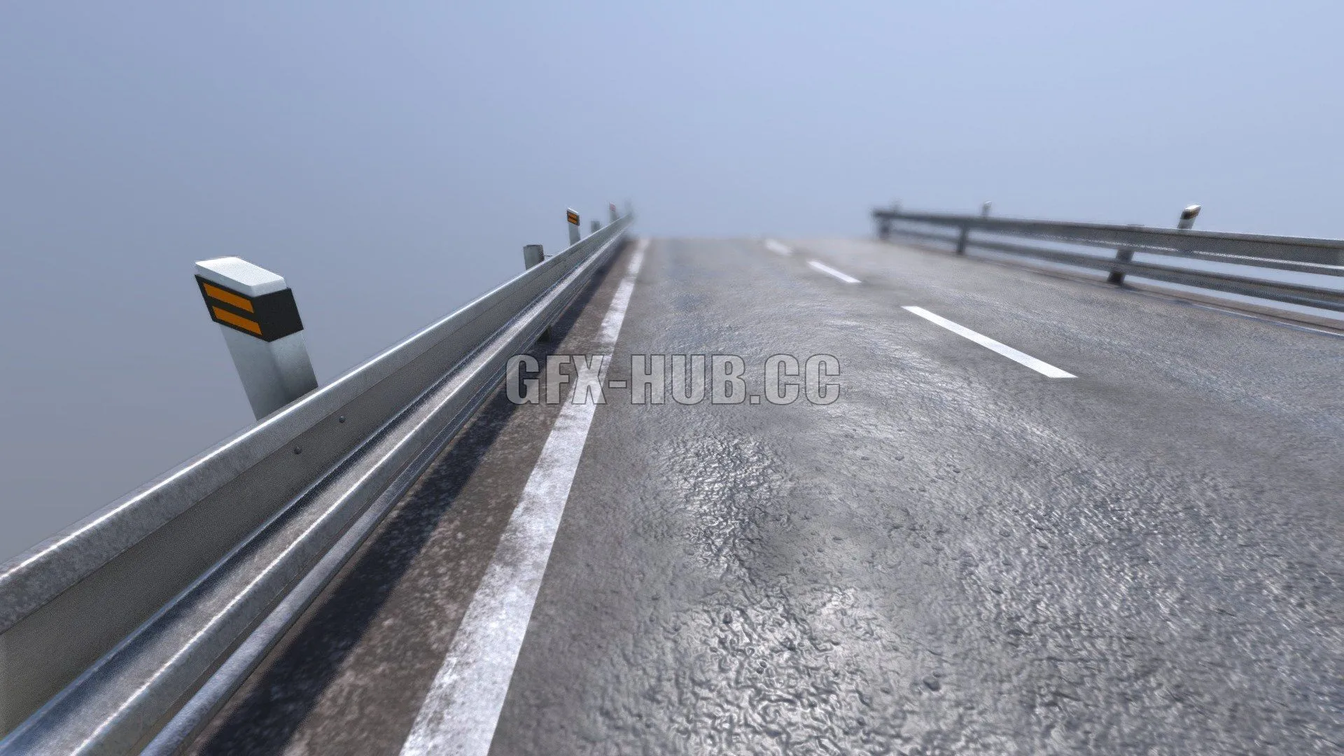 PBR Game 3D Models - Road w Roadside Barriers