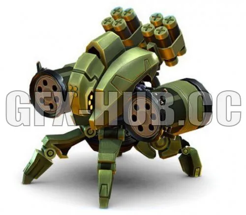 PBR Game 3D Models - Robot Machine Gunner Gun