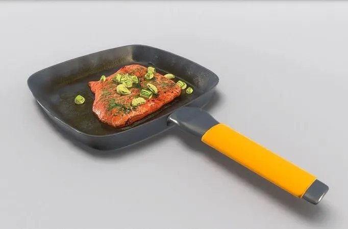 PBR Game 3D Models - Salmon with Vegetables