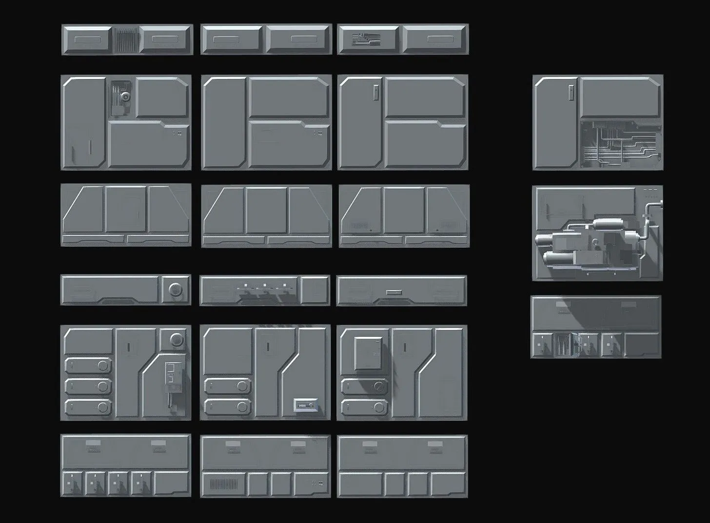 PBR Game 3D Models - Sci Fi Wall Panels 21 Parts Vol 1