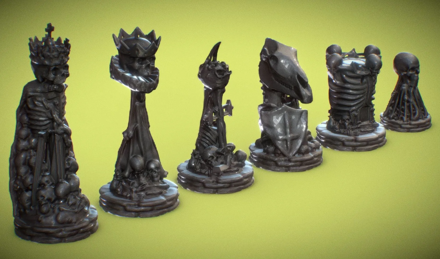 PBR Game 3D Models - Skull Chess Set